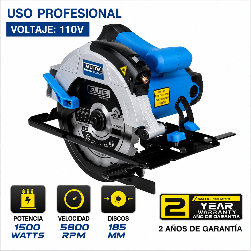 Sierra Circular Elite CHS16 7-1/4" 185mm Guía Láser 1,550W Eléctrica 110V