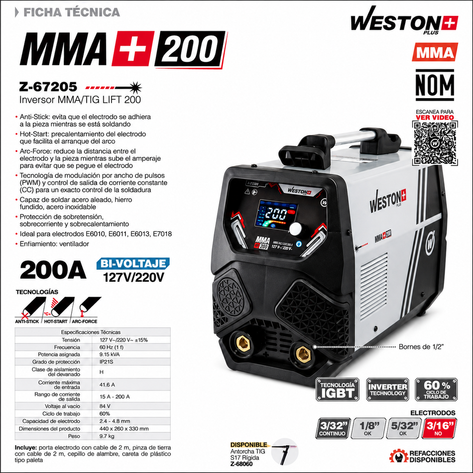 Soldadora Inversora 200A 110/220V Weston Z-67205