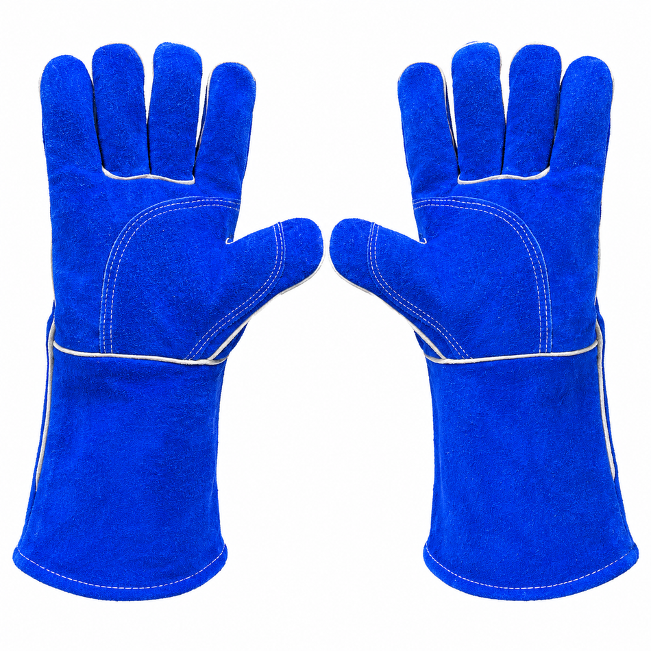 Guantes Para Soldador De Carnaza Largos 14" C/Forro Azul Jostein