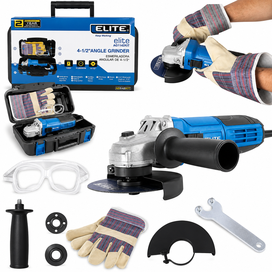 Kit Esmeriladora Angular Elite AG1142KIT 4-1/2" 800W + Accesorios