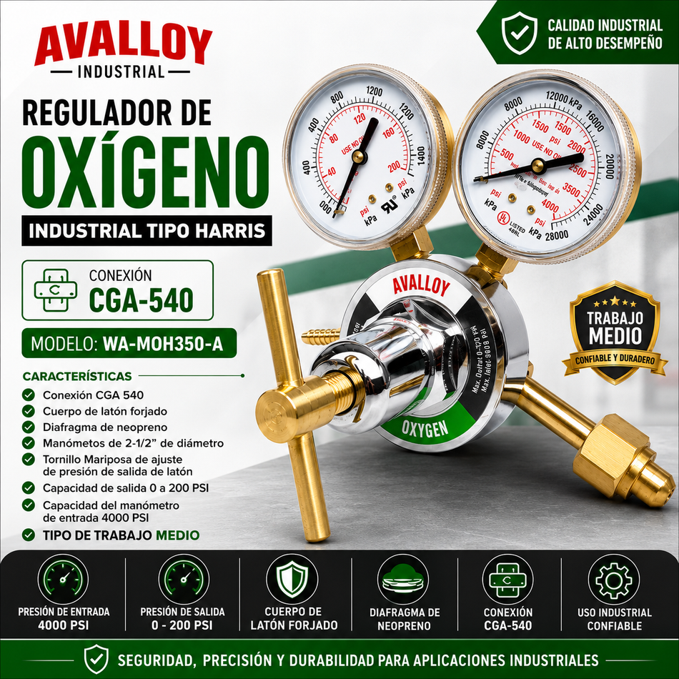 Regulador De Oxigeno Industrial Tipo Harris CGA-540 Avalloy