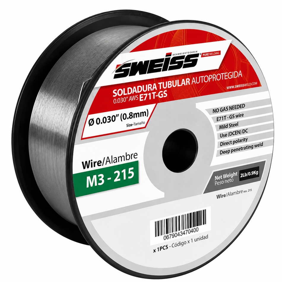 Soldadura De Micralambre Flux Core 1Kg 0.030" 0.8mm Sin Gas Sweiss M3-215