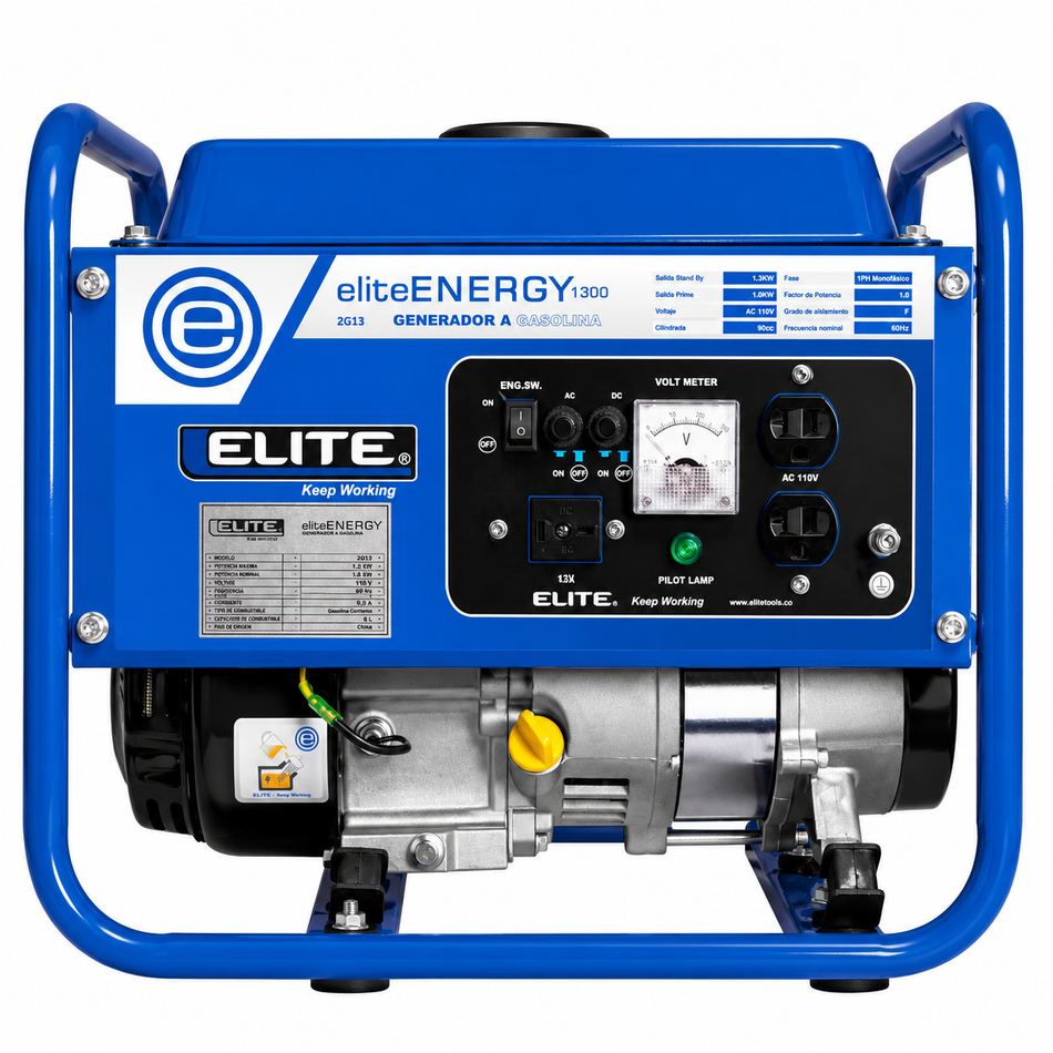 Generador a Gasolina Portatil 1,300W 2.7Hp Elite 2G13