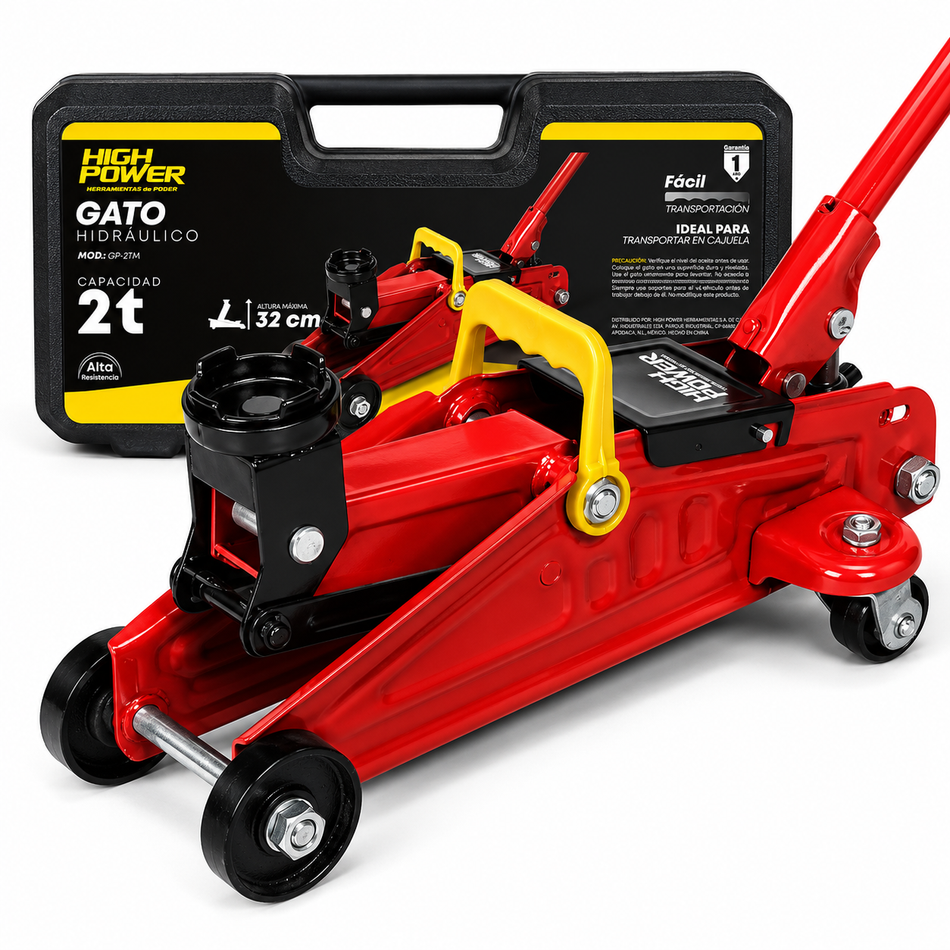 Gato De Patin Hidraulico 2 Toneladas Con Maletín High Power HIGGP-2TM
