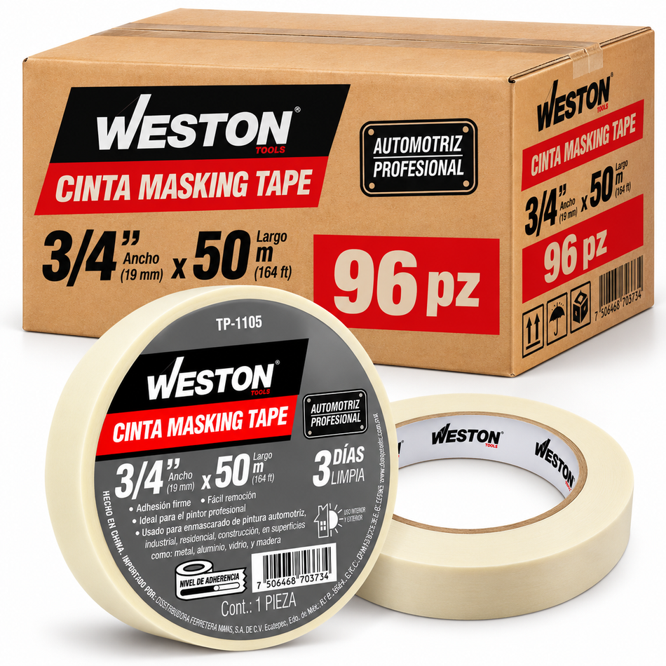 Cinta Masking Tape 3/4" 19mm x 50m Weston TP-1105 96pz