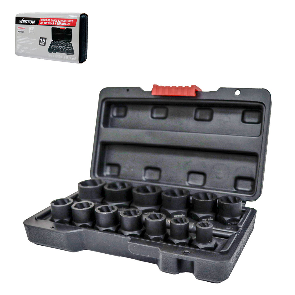 Juego De Dados Extractores De Tuercas y Tornillos 15pz 3/8" Weston DI-051000