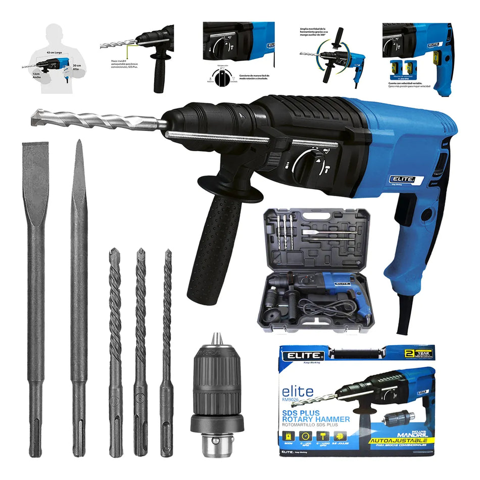 Rotomartillo Sds Plus 900W 3.5J 3 Funciones Elite RM9026
