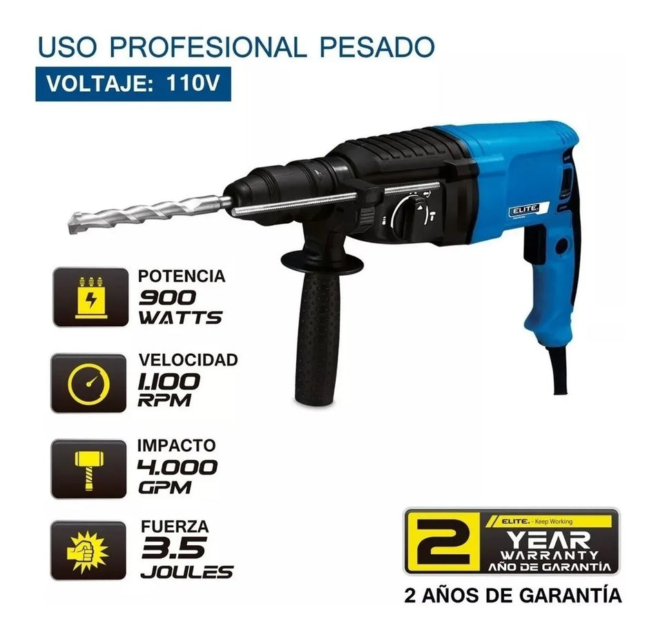 Rotomartillo Sds Plus 900W 3.5J 3 Funciones Elite RM9026
