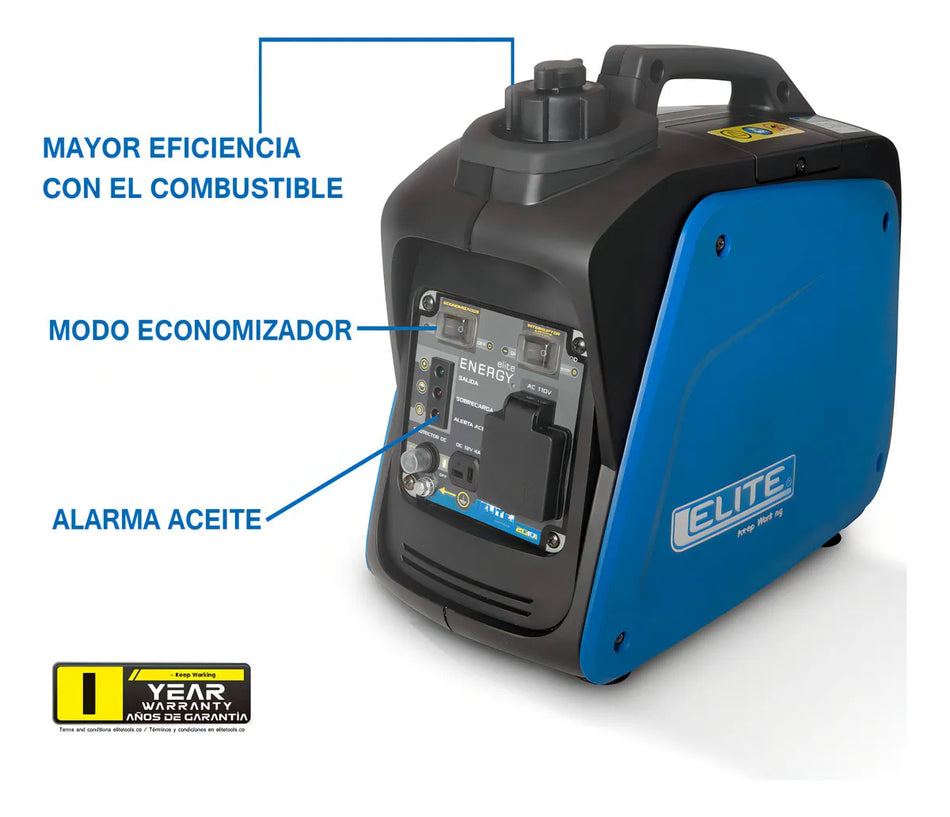 Generador A Gasolina Inverter Ultra Silencioso 800W Elite 2G10I