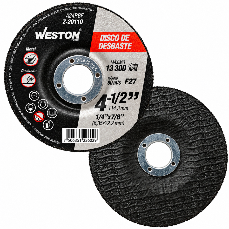Disco de desbaste para metal 4-1/2" alto rendimiento Weston Z-20110