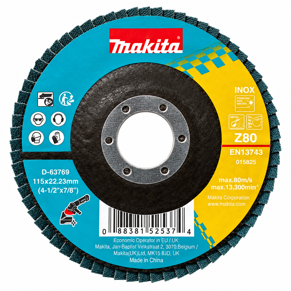 Disco Laminado Lija Flap Grano 80 4-1/2" Zirconio Makita D-63769