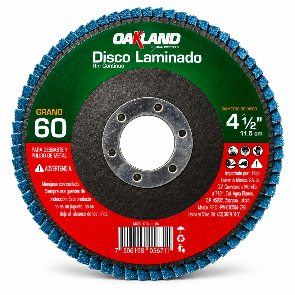 Disco Laminado Lija Flap Grano 60 4-1/2" Zirconio Oakland DDL-1106