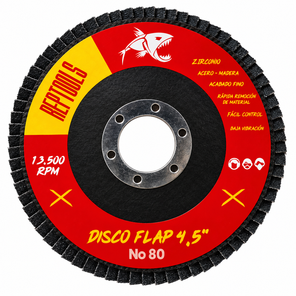 Disco Laminado Lija Flap Grano 80 4-1/2" Zirconio Reptools 99109
