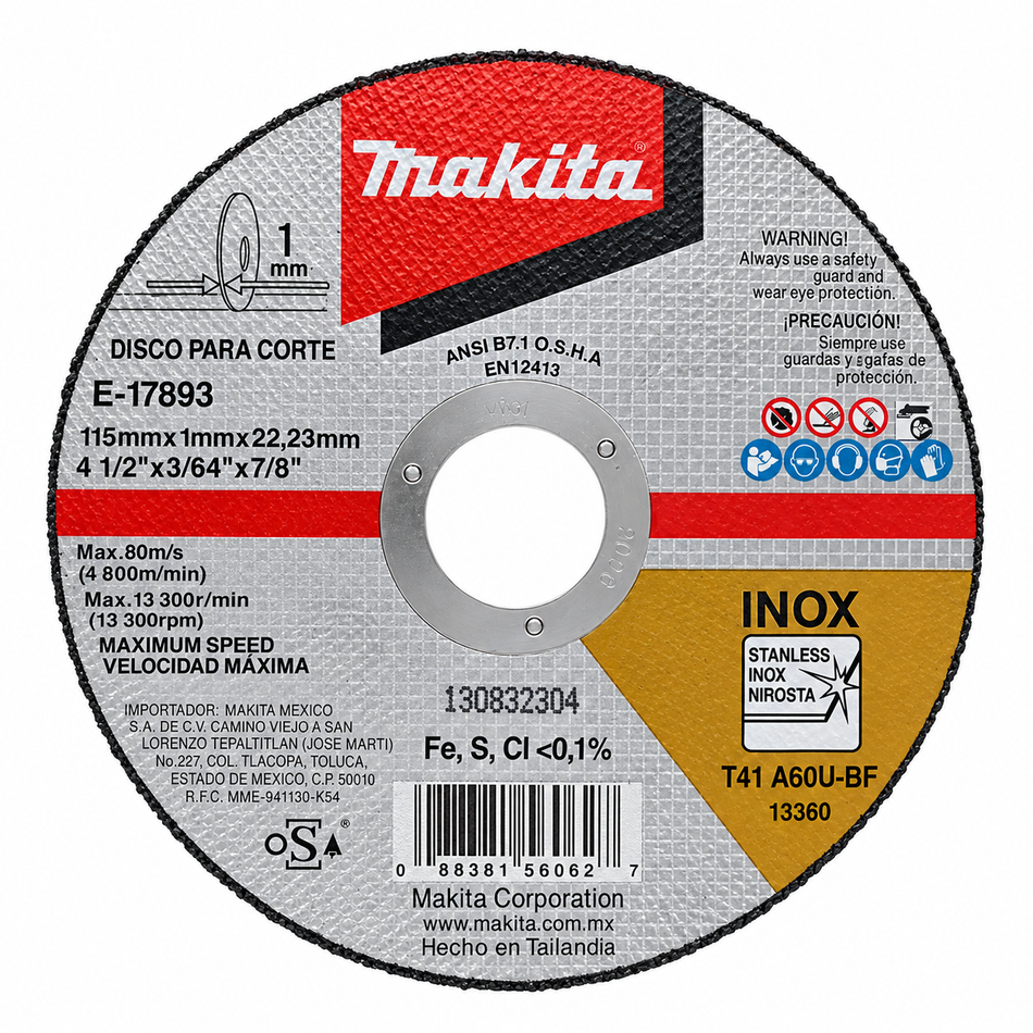Disco De Corte Makita Para Inoxidable Y Metal 4-1/2" Makita E-17893
