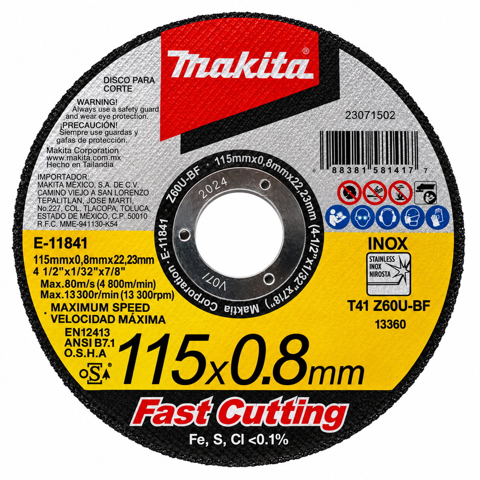 Disco De Corte Para Acero Inoxidable 4-1/2" Makita E-11841