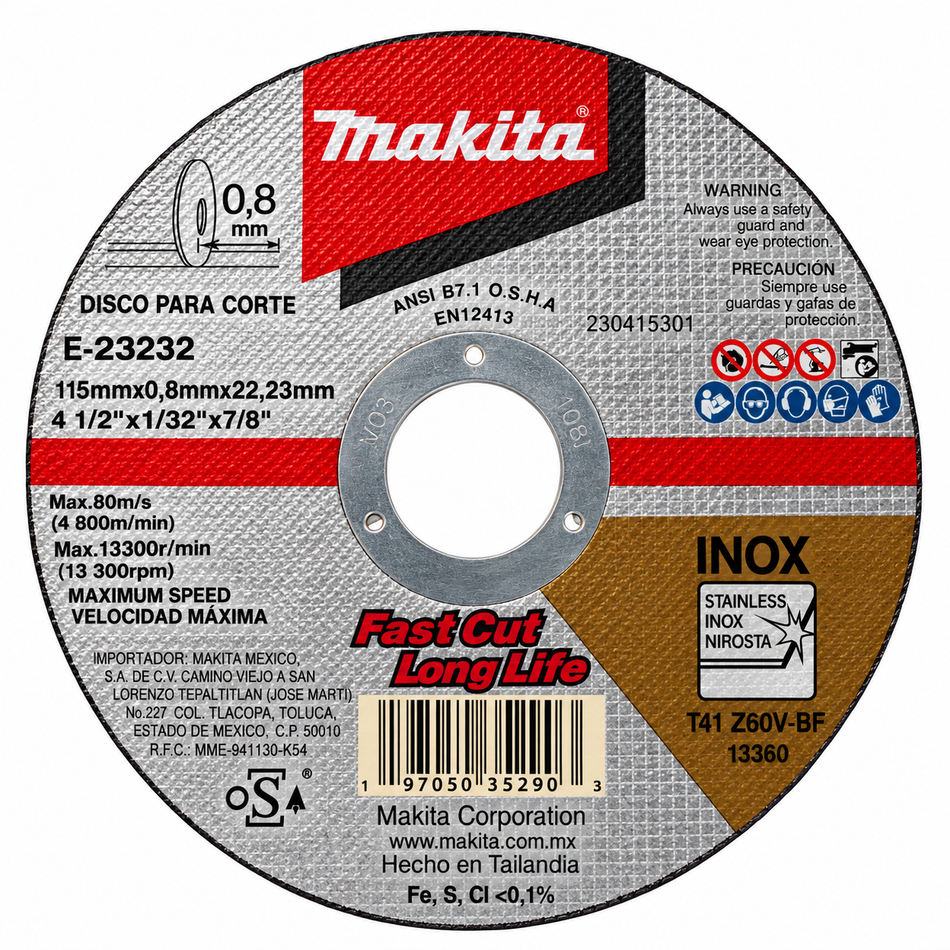 Disco De Corte Makita Para Inoxidable Y Metal 4-1/2" Makita E-23232