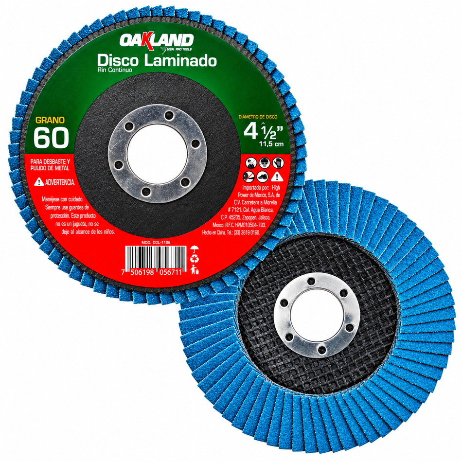 Disco Laminado Lija Flap Grano 60 4-1/2" Zirconio Oakland DDL-1106