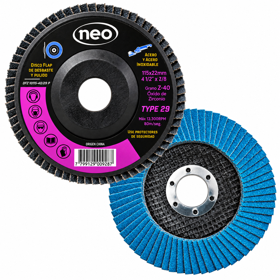 Disco Laminado Lija Flap Grano 40 4-1/2" Zirconio Neo DFZ1011540/29