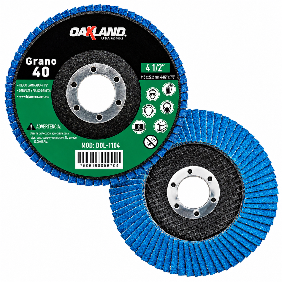 Disco Laminado Lija Flap Grano 40 4-1/2" Zirconio Oakland DDL-1104
