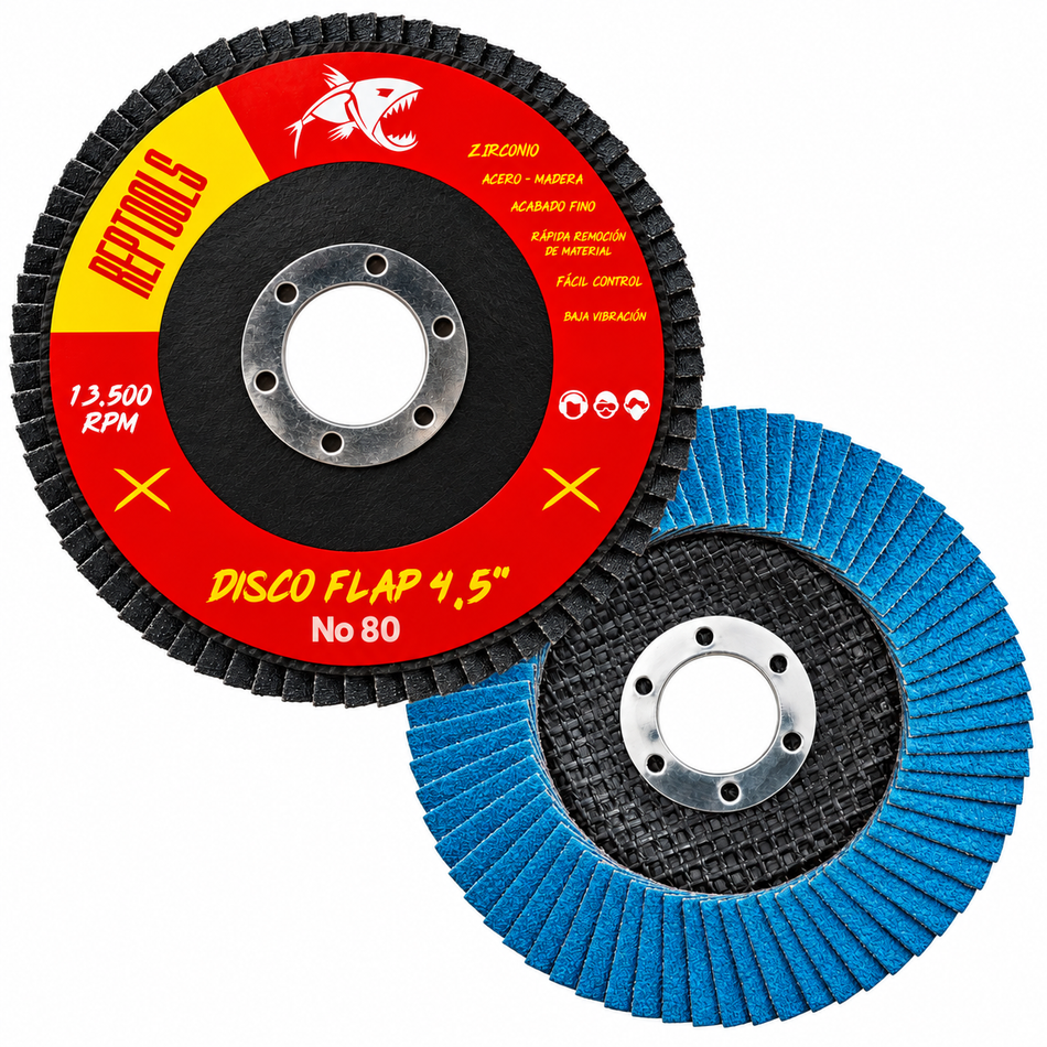 Disco Laminado Lija Flap Grano 80 4-1/2" Zirconio Reptools 99109