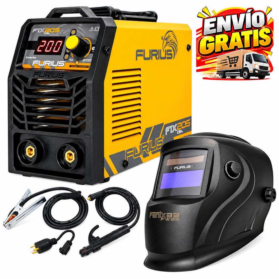 Soldadora Inversora Furius 200A 110/220V Fix 205 FW205CEL + Careta