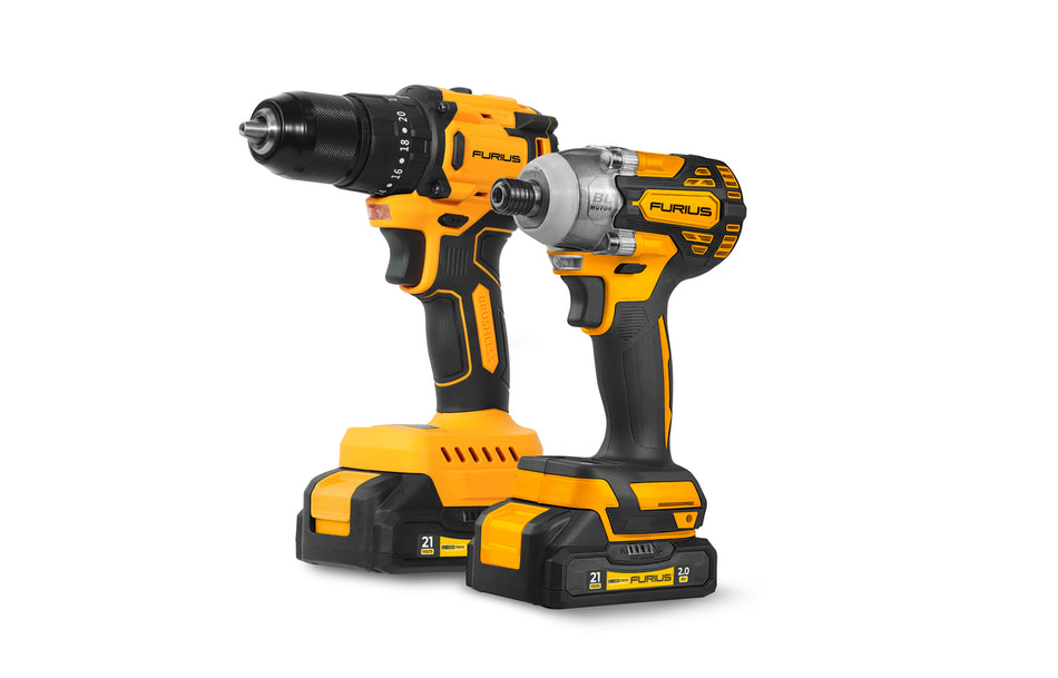 Kit Taladro Rotomartillo Inalambrico Brushless 1/2"+ Atornillador De Impacto 1/4" Furius 21v FB214KIT
