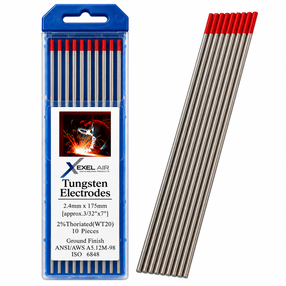 Electrodo De Tungsteno 2% Thorio 3/32 Rojo Tig 10 Piezas Exel