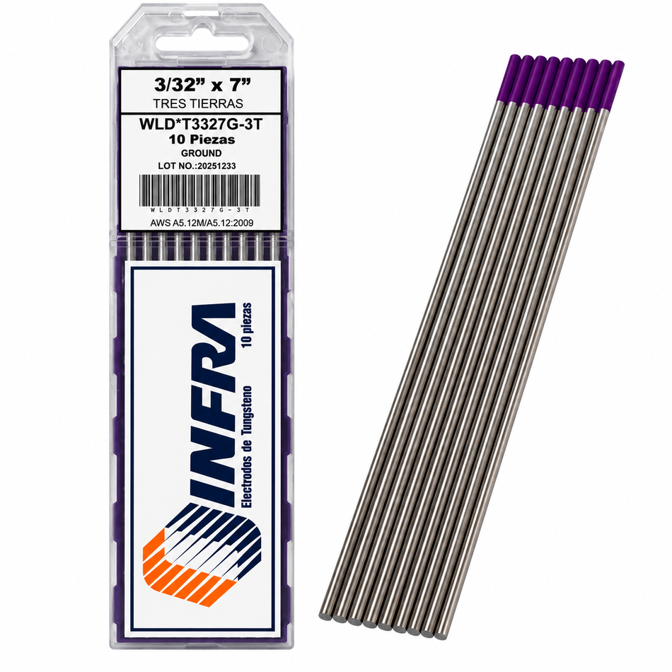 Electrodo De Tungsteno 3 Tierras 3/32 Morado Tig 10 Piezas Infra