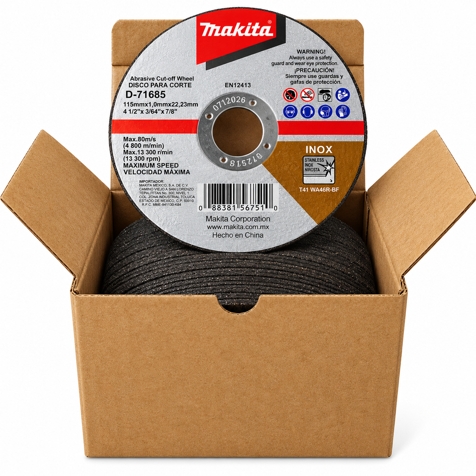 Disco De Corte Makita Para Inoxidable Y Metal 4-1/2" 50Pz Makita D-71685