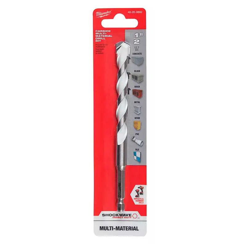 Broca Milwaukee Multimaterial 1/2x6" De Carburo Shock Wave 48-20-8892