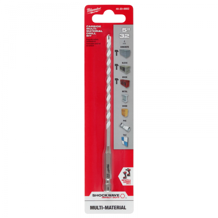 Broca Milwaukee Multimaterial 5/32x6" De Carburo Shock Wave 48-20-8882