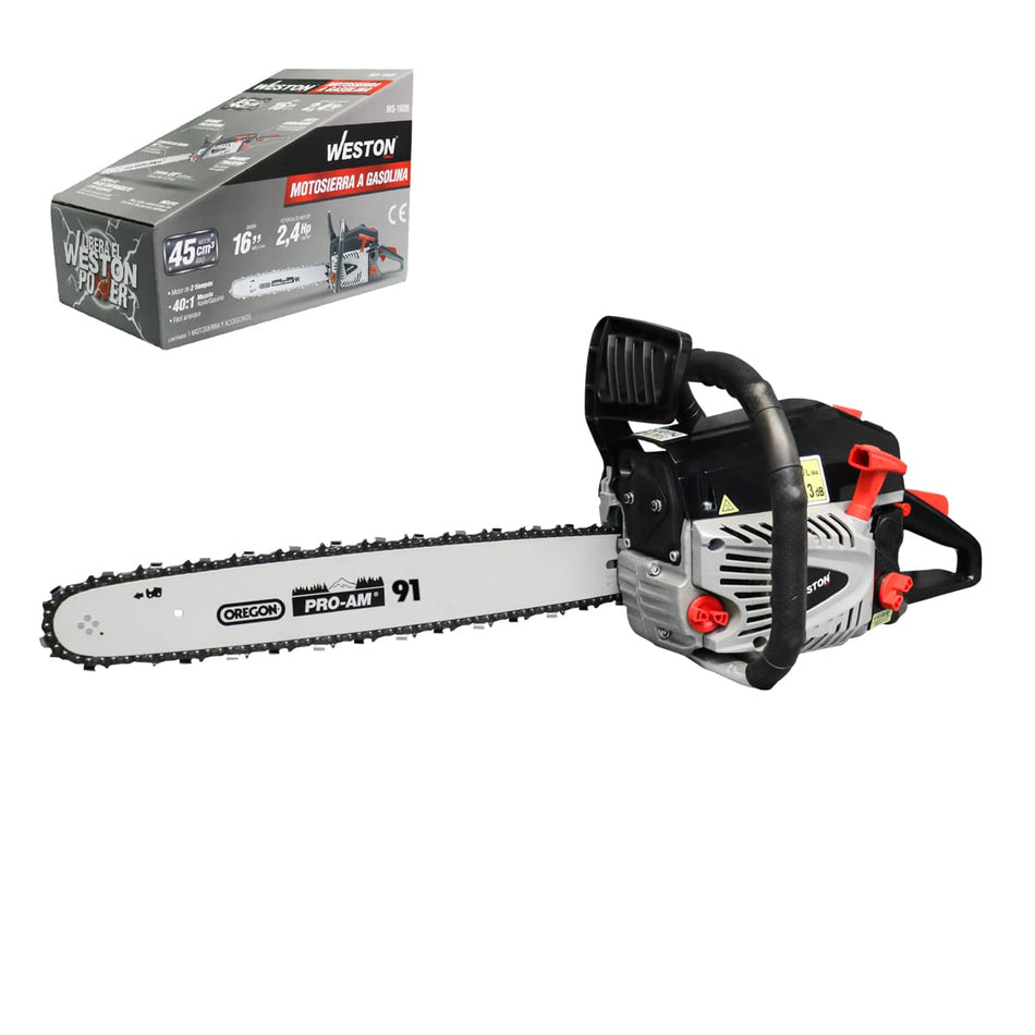 Motosierra A Gasolina 16" Barra Oregon 45cc 2.4Hp Weston MS-1600