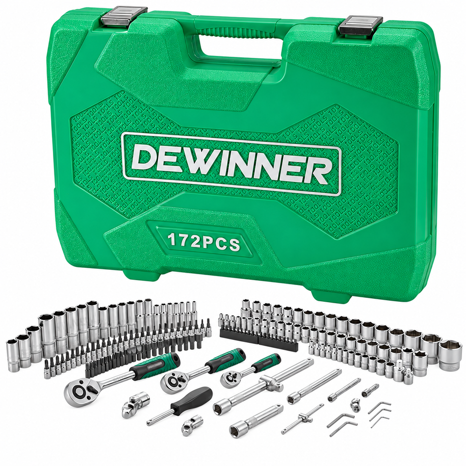 Juego de Dados Matraca 1/4"-3/8"-1/2" Herramientas 172 piezas Autocle Dewinner DW-172JT
