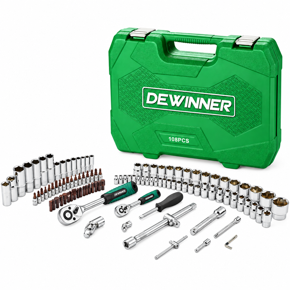 Juego de Dados Matraca 1/4"-1/2" Herramientas 108 piezas Autocle Dewinner DW-108JT