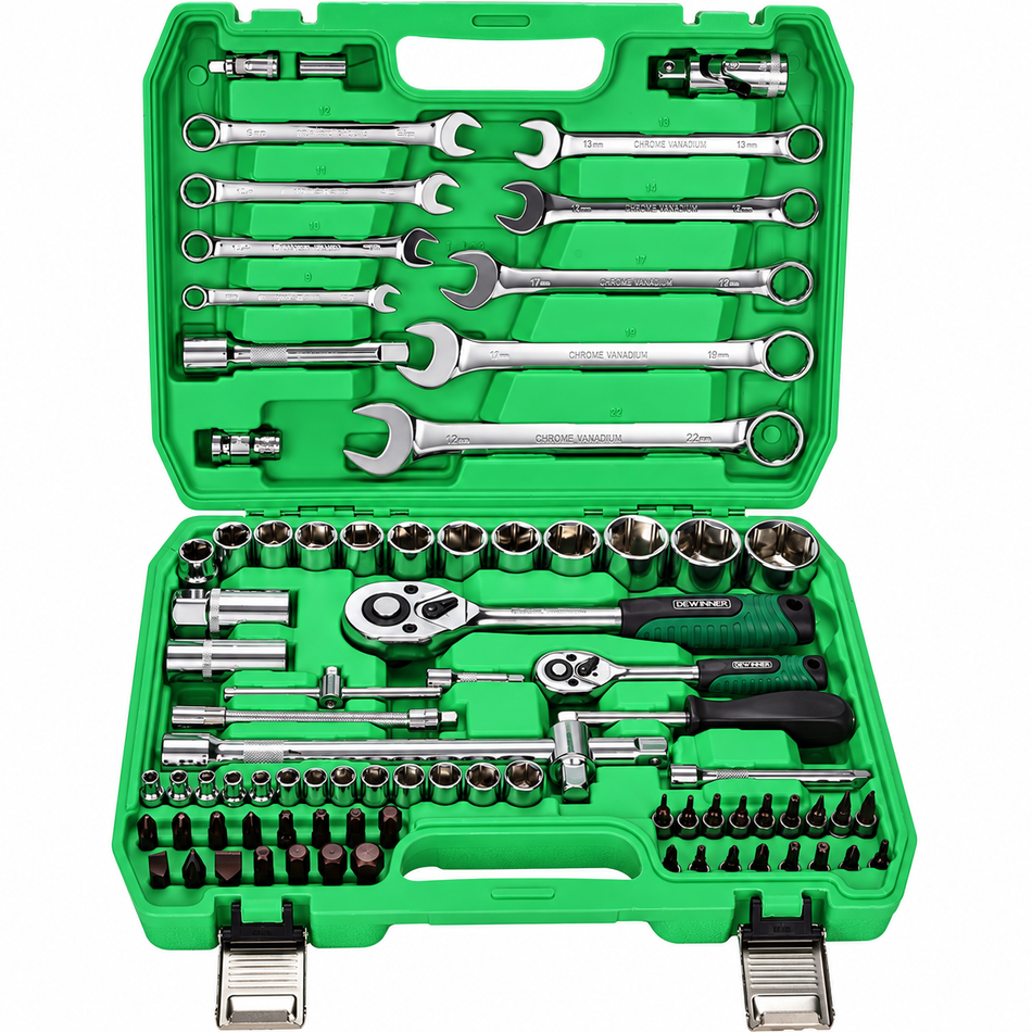 Juego de Dados y Llaves Herrmeintas Matrca 1/4"-1/2" 82 Piezas Autocle Dewinner DW-82JT
