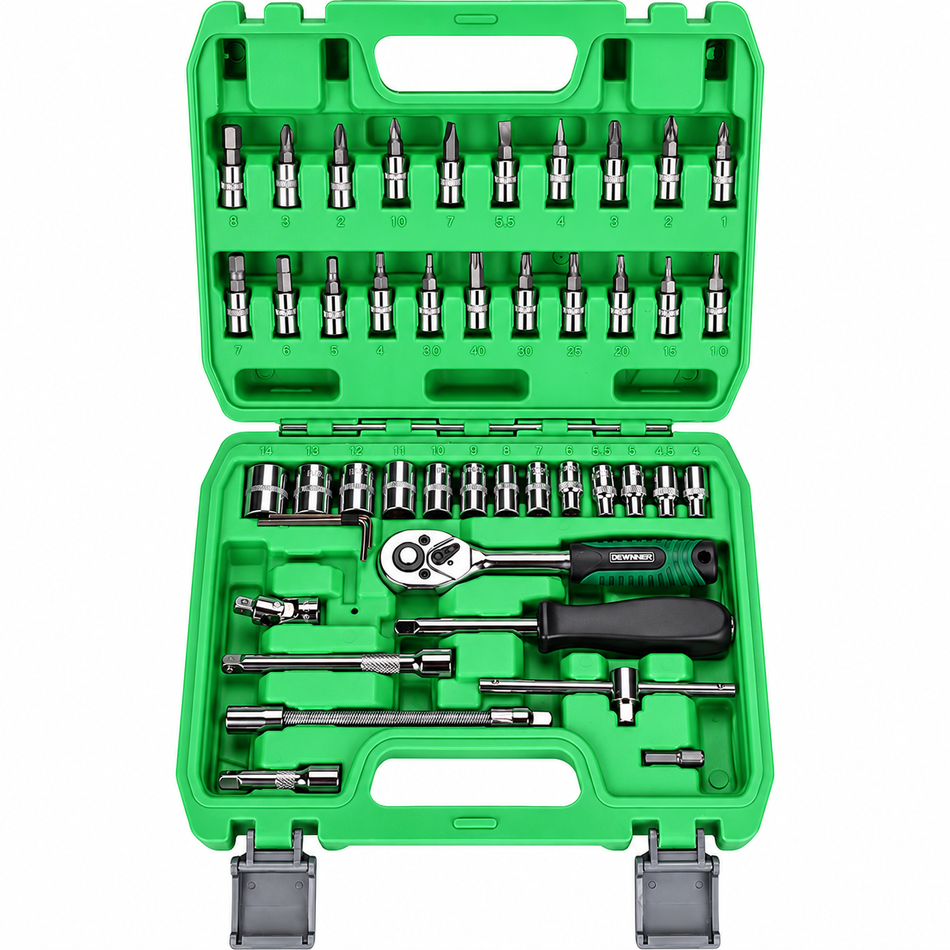 Juego de Dados y Herramientas Matraca 1/4" 46 Piezas Autocle Dewinner DW-46JT