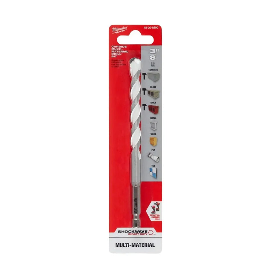 Broca Milwaukee Multimaterial 3/8x6" De Carburo Shock Wave 48-20-8890