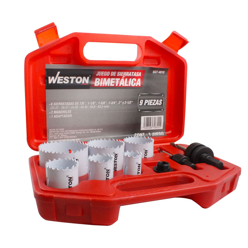JUEGO DE BROCASIERRAS BIMETALICAS 9 PIEZAS CON ESTUCHE PLASTICO SGT-4010