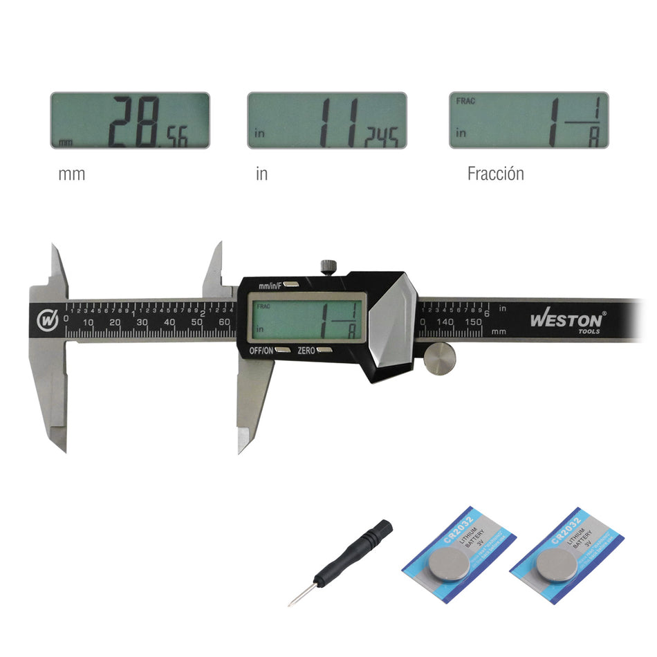 Calibrador Digital De Acero Inoxidable 6" Metálico Weston STW-9410