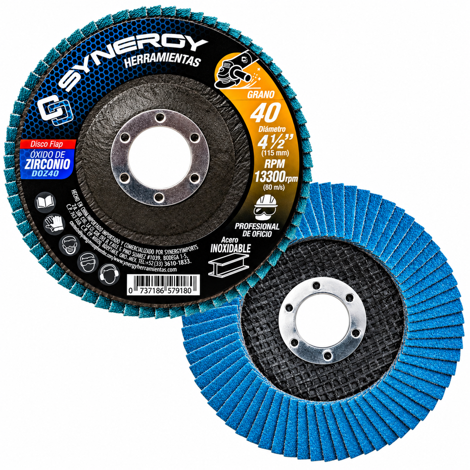 Disco Laminado Lija Flap Grano 40 4-1/2" Zirconio Synergy DOZ40