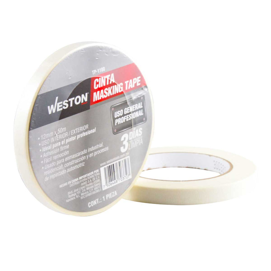 CINTA MASKING TAPE USO GENERAL PROFESIONAL 1/2" 12MM x 50M WESTON TP-1105