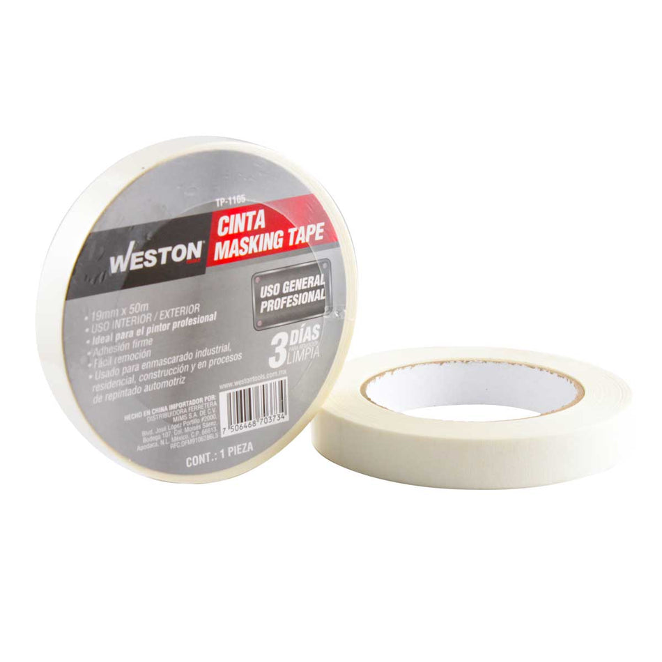CINTA MASKING TAPE USO GENERAL PROFESIONAL 3/4" 19MM x 50M WESTON TP-1105