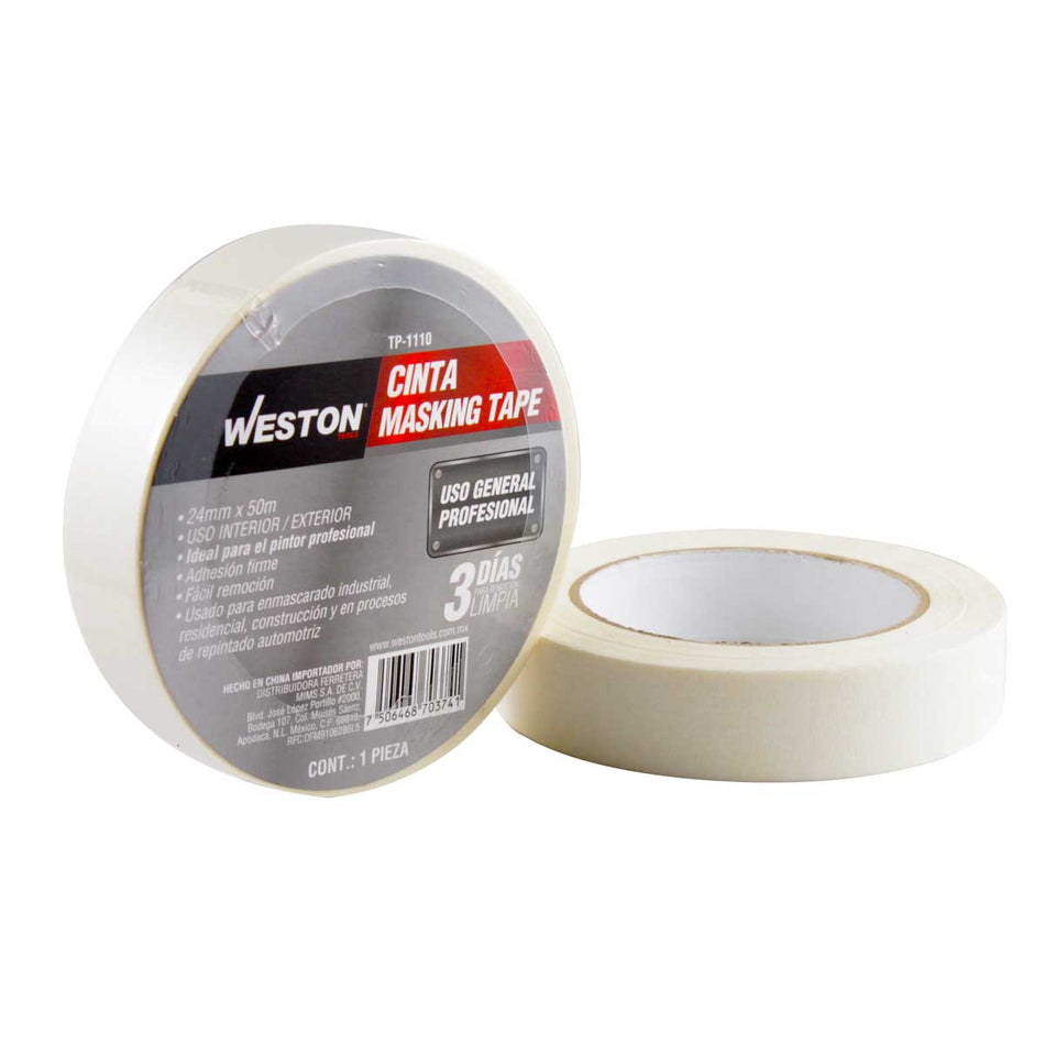 CINTA MASKING TAPE USO GENERAL PROFESIONAL 1" 24MM x 50M WESTON TP-1110