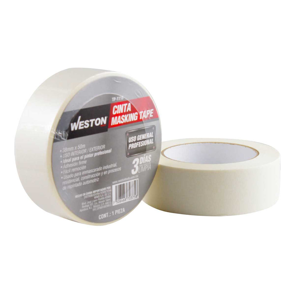 CINTA MASKING TAPE USO GENERAL PROFESIONAL 1-1/2" 38MM x 50M WESTON TP-1115