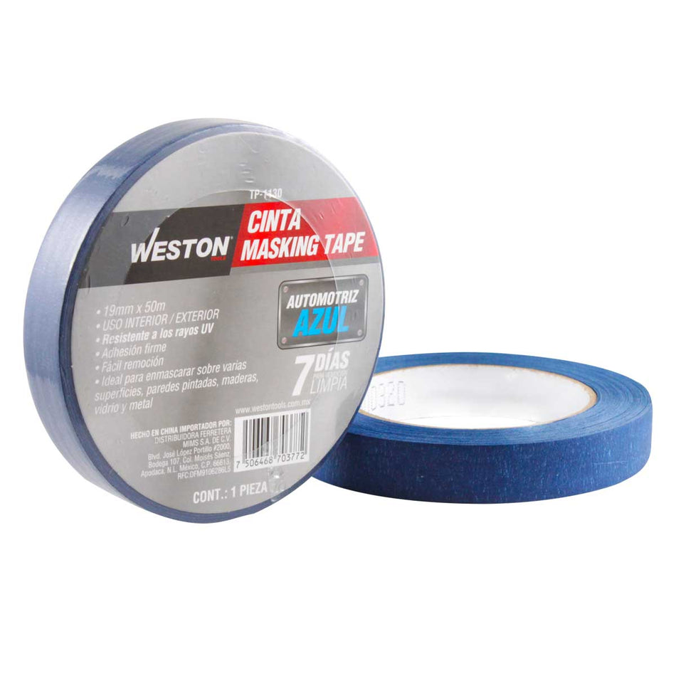 CINTA MASKING TAPE AZUL LARGA DURACION 3/4" 19MM x 50M WESTON TP-1130