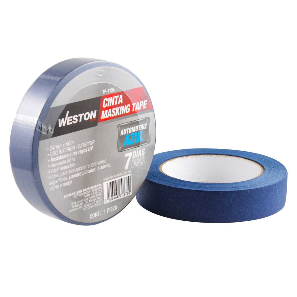 CINTA MASKING TAPE AZUL LARGA DURACION 1" 24MM x 50M WESTON TP-1135