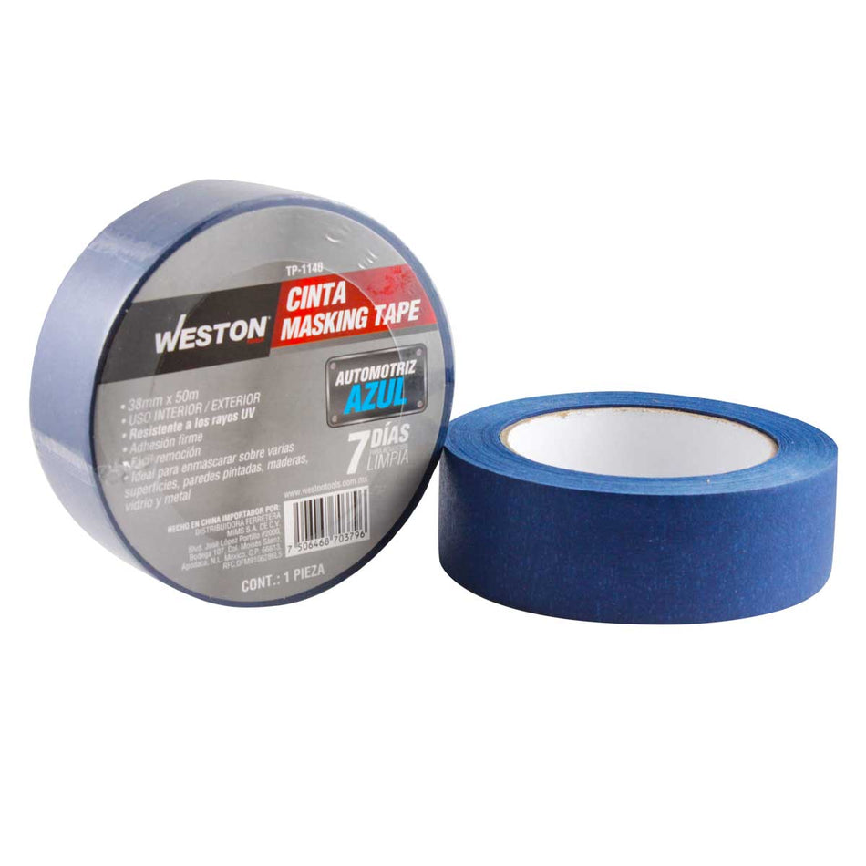 CINTA MASKING TAPE AZUL LARGA DURACION 1-1/2" 38MM x 50M WESTON TP-1140
