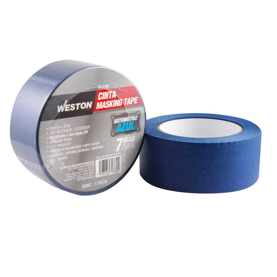 CINTA MASKING TAPE AZUL LARGA DURACION 2" 48MM x 50M WESTON TP-1145
