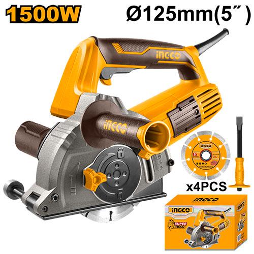 Ranuradora de Muros 5" 1,500 W 10,500 rpm + 4 discos Ingco UWLC15008