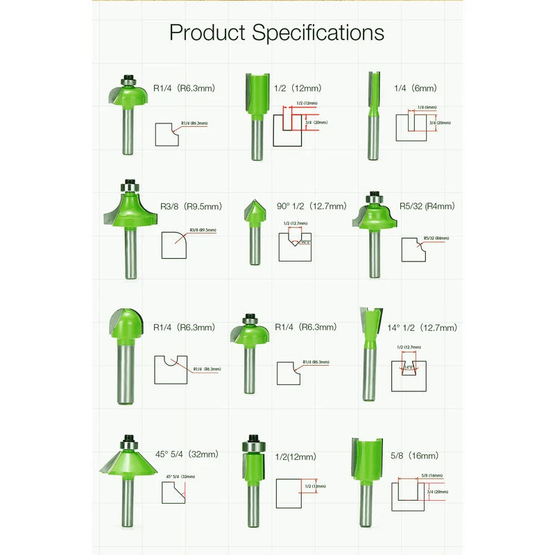 Juego De Brocas Para Router 1/4" 15 PZ Dewinner DW-XD15